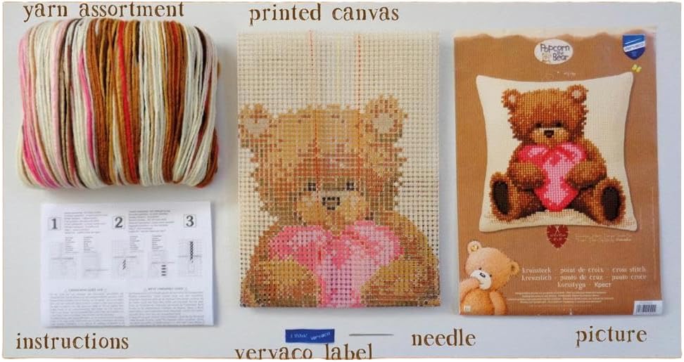 Vervaco Love Teddy Bear Cross Stitch Cushion Kit