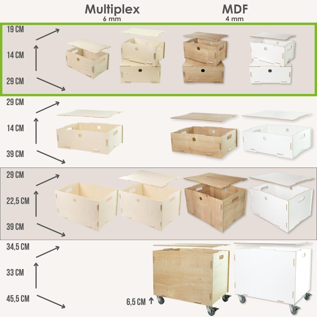 clipfritz, Set of 2 Boxes with Lids MDF Wood Approx. 30 x 20 x 14 cm, Storage Box Stackable as All-Purpose Box - Image 4
