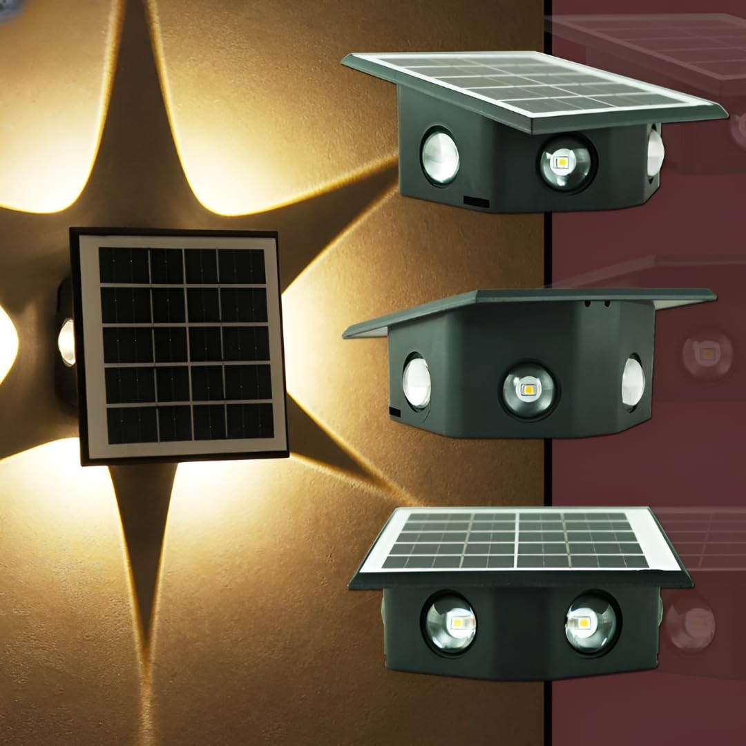 kh 6 LED Solar Wall Light Warm White with On Off Button and 1.5Ah Battery Water Resistant Outdoor Decorative Lamp for Home, Garden, Terrace, Patio, Deck, Fence, Flood Light Set of 1