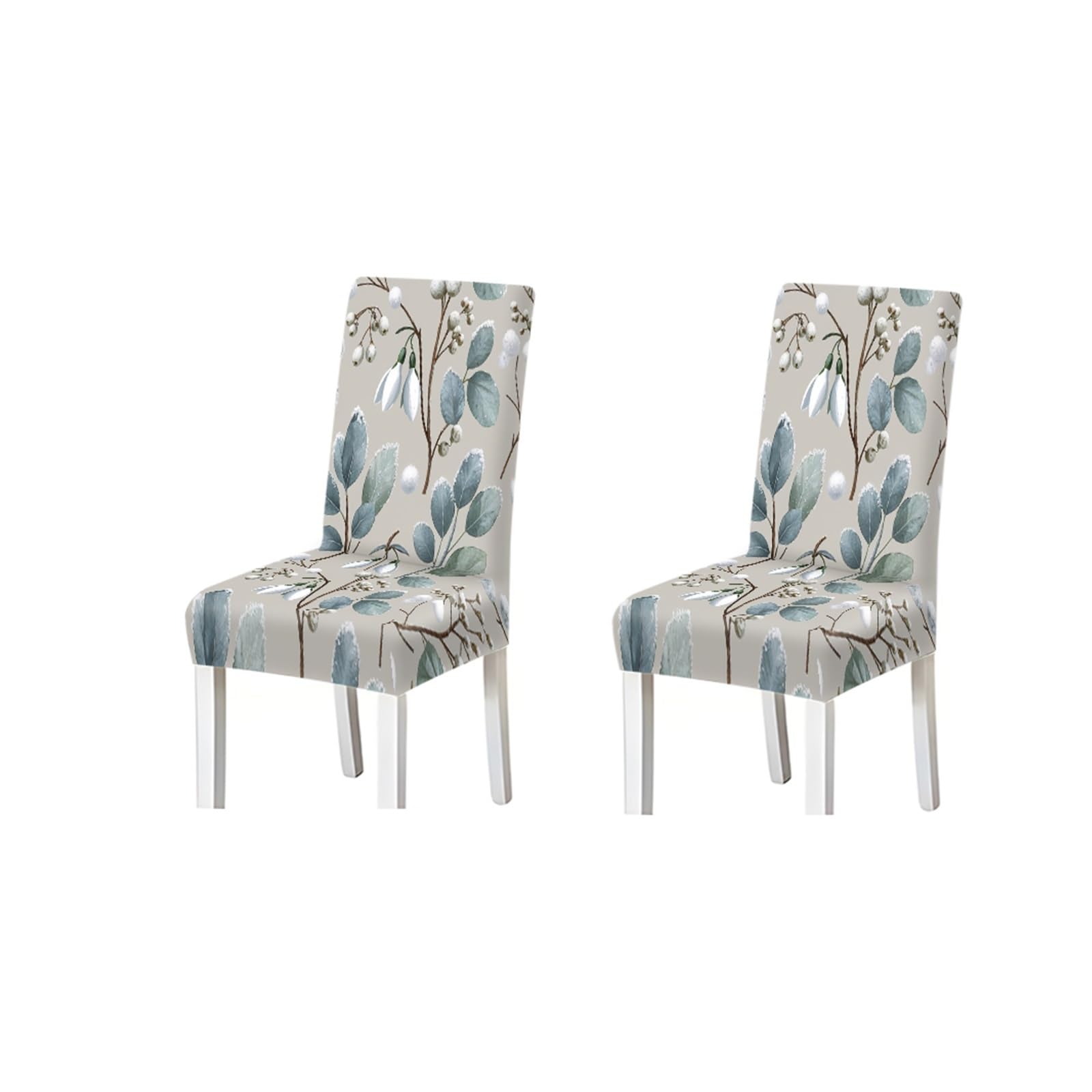 KXUAUV Winter Snowdrop Eucalyptus Botanical Print Dining Chair Covers, Stretch Slipcovers For Home Kitchen Dining Room Party, 2/4/6PCS Seat Protectors for Restaurant Hotel Party(2PCS Chair cover)