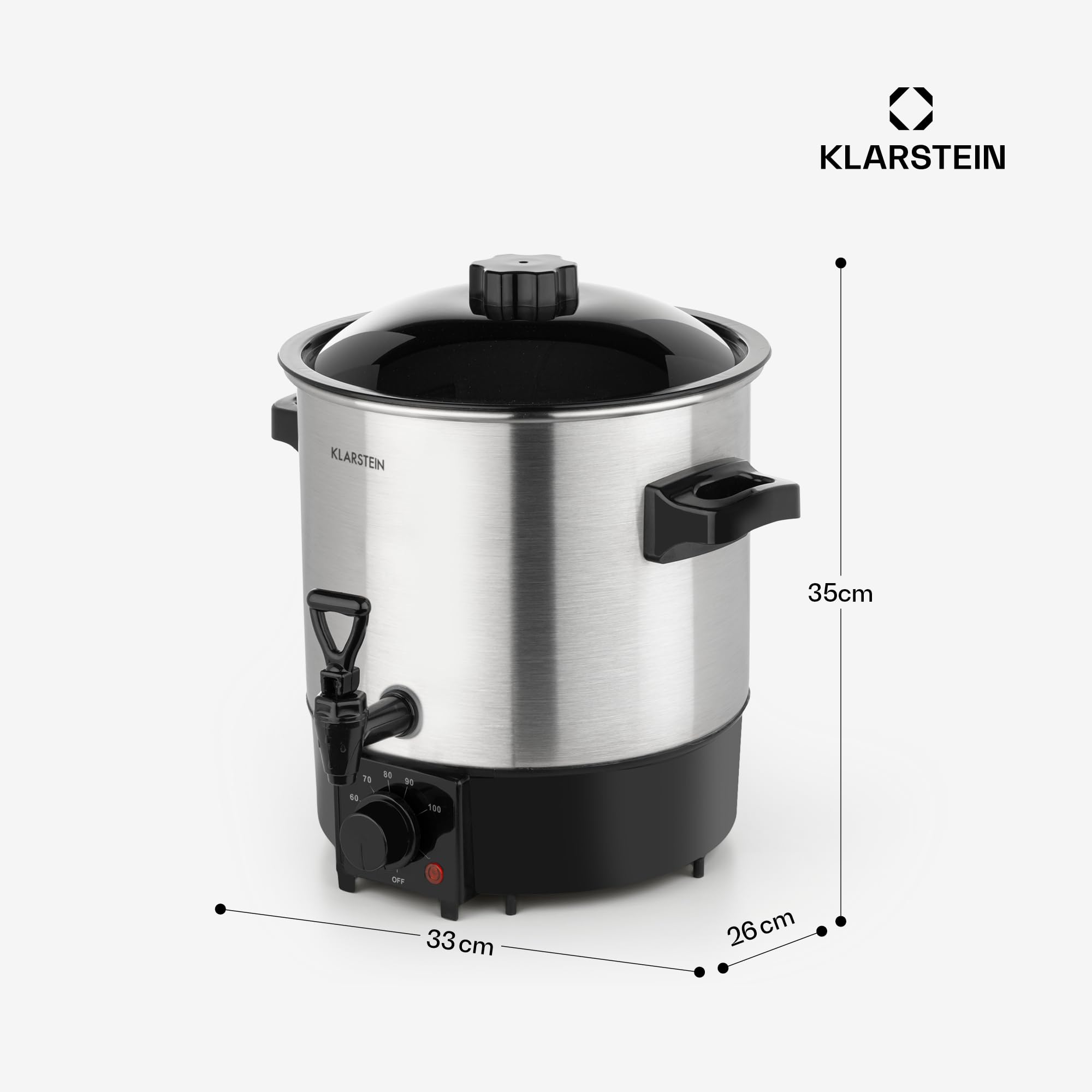 Klarstein Biggie Eco - Stérilisateur automatique et distributeur de boisson, 1000W, 30-100 °C, volume de 9L, robinet, voyants de contôle, grille de stérilisation fournie