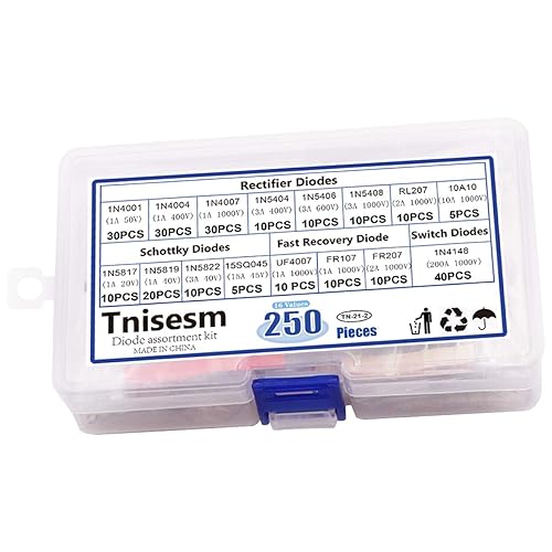 Miniatura 6 de Tnisesm Kit surtido de diodos de 16 valores de rectificadorSchottkyrecuperación rápidainterruptor, 1N4001 1N4004 1N4007 1N5404 1N5406 1N5408 RL207