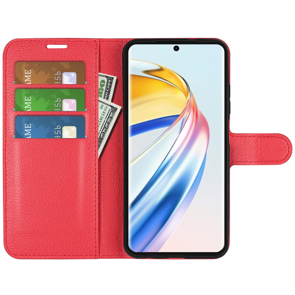Cover per Honor Magic6 Lite Custodia con Vetro Temperato, Premium Pelle PU Portafoglio Slot per Scheda RFID Antifurto Funzione Supporto Flip Case