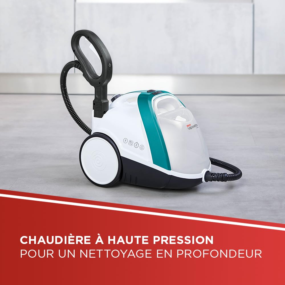 Polti Vaporetto Smart 100 T, Nettoyeur Vapeur avec Chaudière Haute Pression 4 Bars, Autonomie Illimitée et Recharge Continue, 9 Accessoires Inclus, Blanc et Turquoise