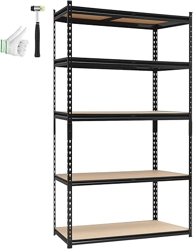 Estantería de garaje resistente, estantes de almacenamiento ajustables de 5 niveles, 36 x 18 x 72 pulgadas, cargas de 2000 libras, estantería de