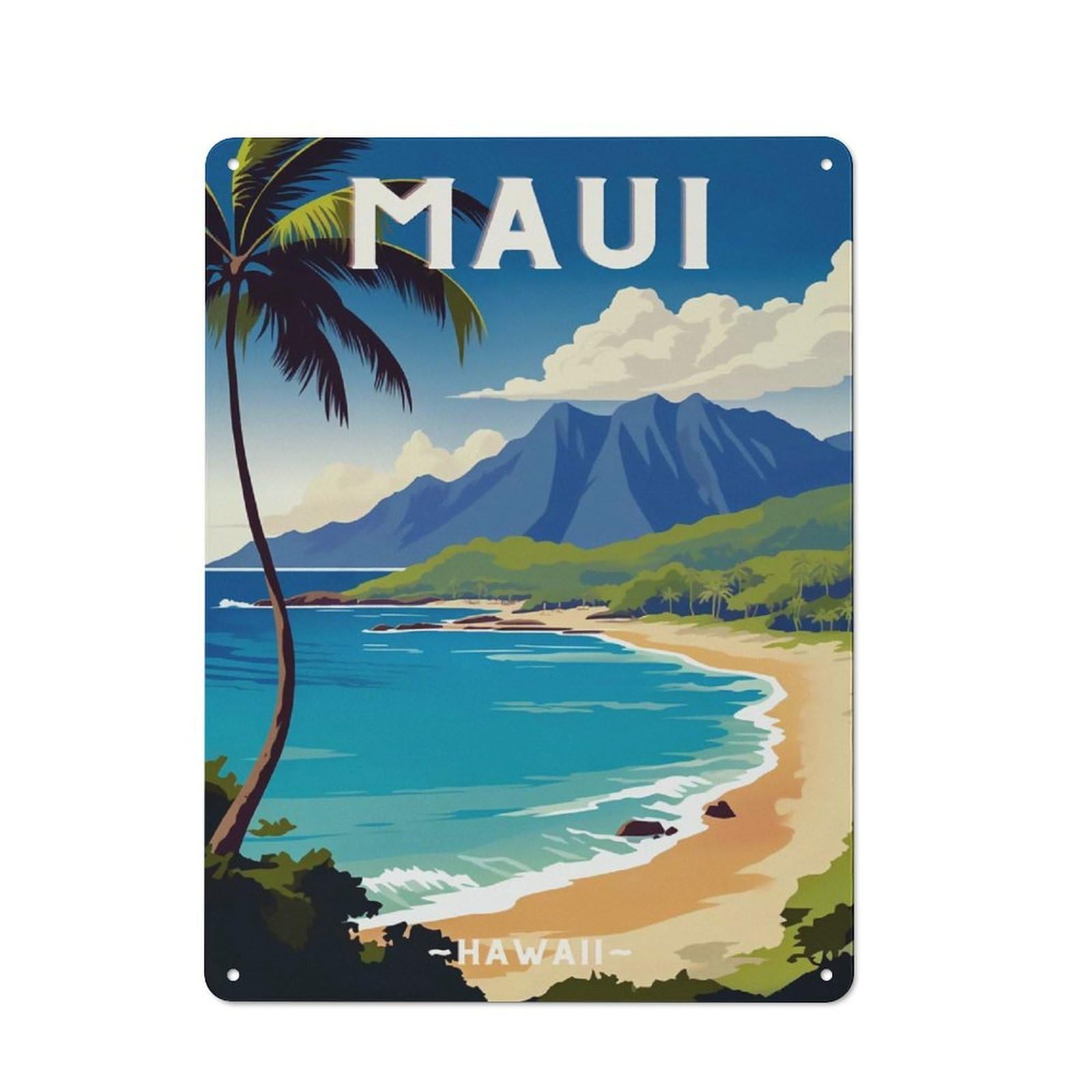 Junmoney Style-4 Maui Hawaii Travel Tin Sign 40X30cm, Creative Studio Wall Plaque For Hobby Room, Office, Lounge Or Living Room