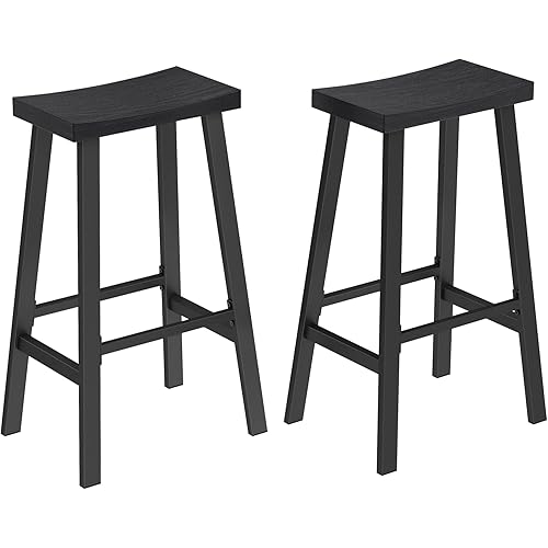 VASAGLE Bar Stools Set of 2, Counter Height Stools, Bar Chairs with Footrest, 29.1 Inches Tall Kitchen Breakfast Stools, Industrial, Living Room Party Room, Black ULBC094B56