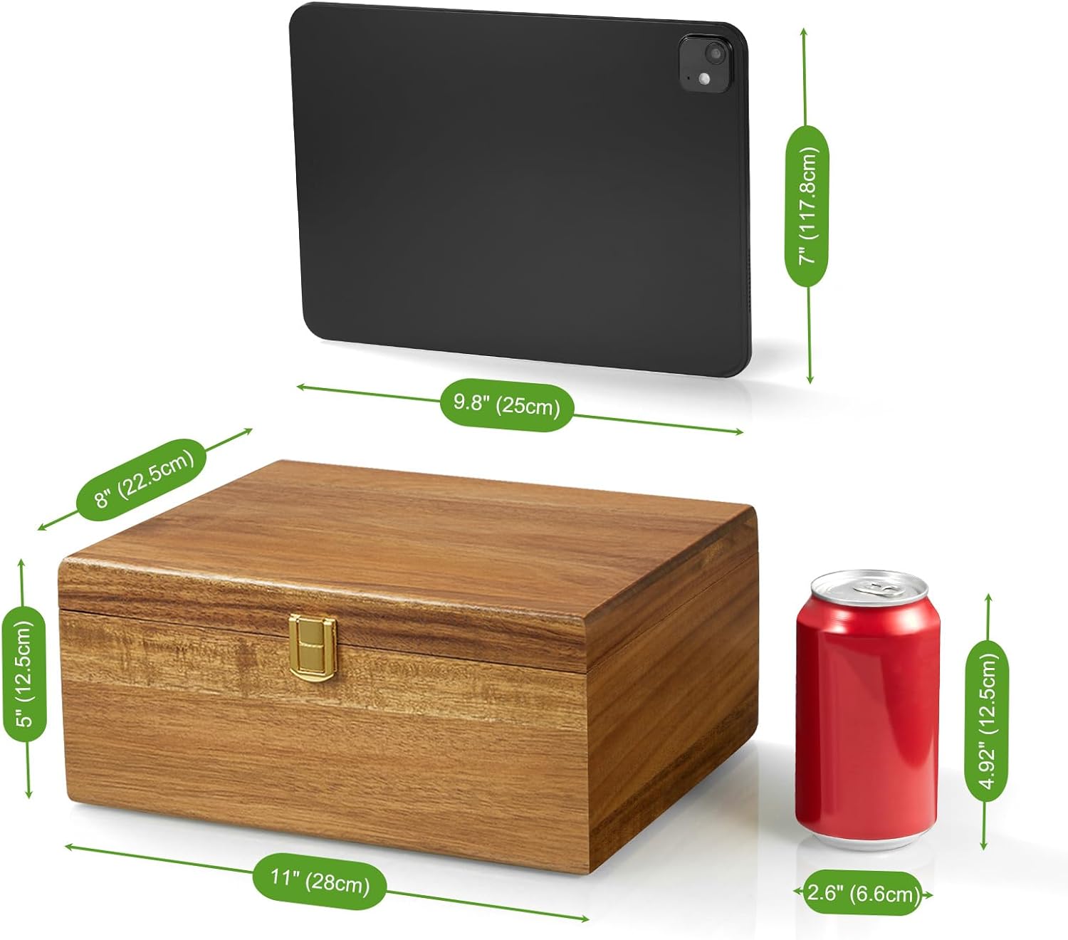 DRASTAR Wooden Keepsake Box, Large Acacia Storage Memory Box with a Hinged Lid for Crafts and Photo Storage