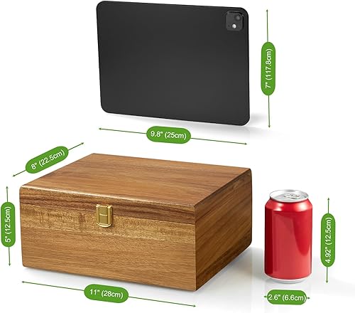 Miniatura 3 de DRASTAR Caja de recuerdos de madera, caja de almacenamiento grande de acacia con tapa con bisagras, caja del tesoro de memoria para manualidades y