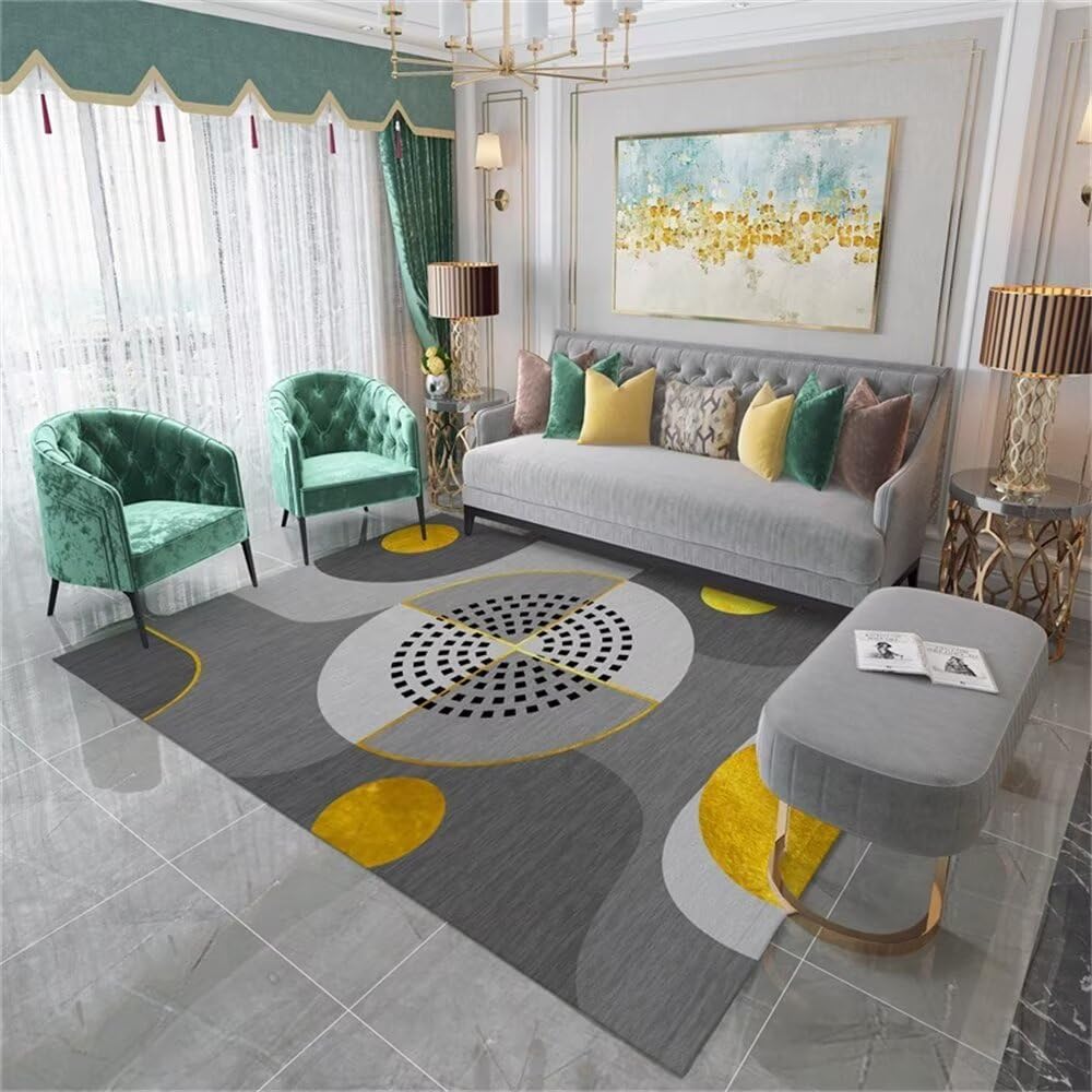Tapis antidérapant doré résistant aux taches motif géométrique 120x160