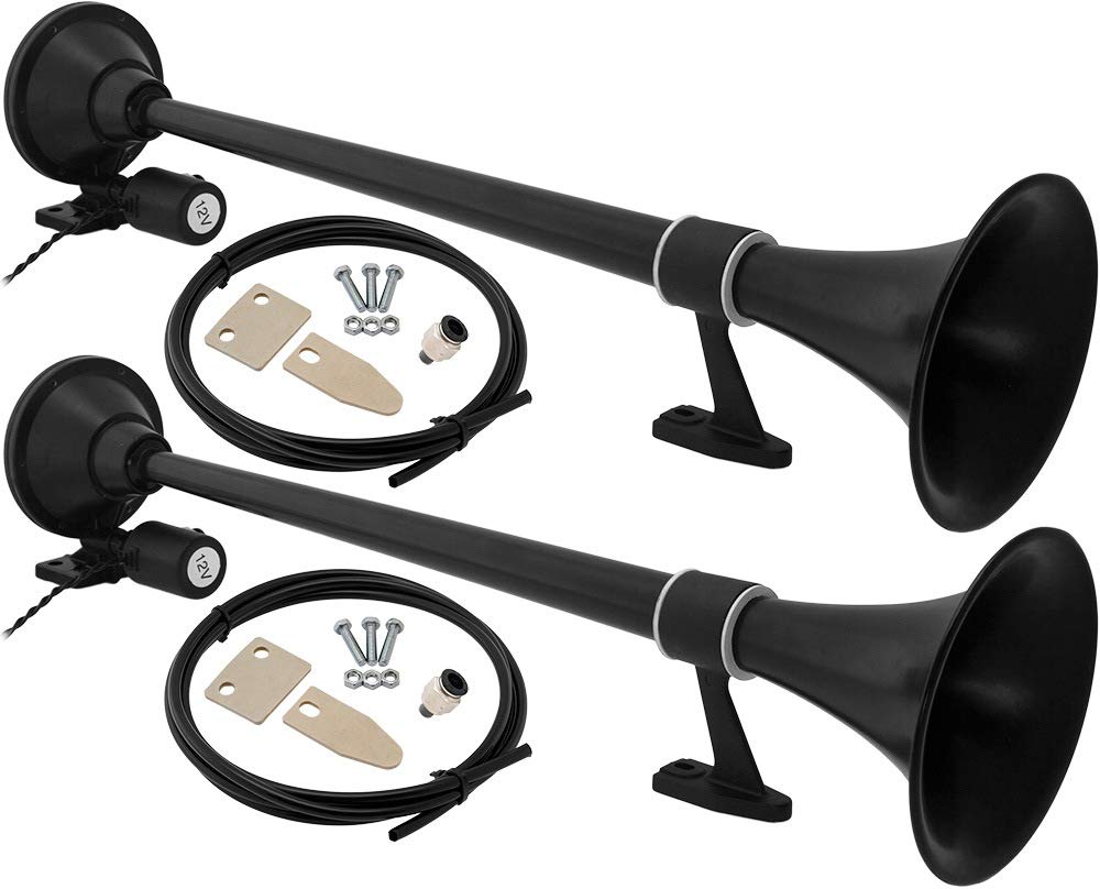 Vixen Horns Train Horn for Truck/Car. Air Horn Black Dual Trumpet. Super Loud dB. Fits 12v Vehicles like Semi/Pickup/Jeep/RV/SUV VXH1164BX2