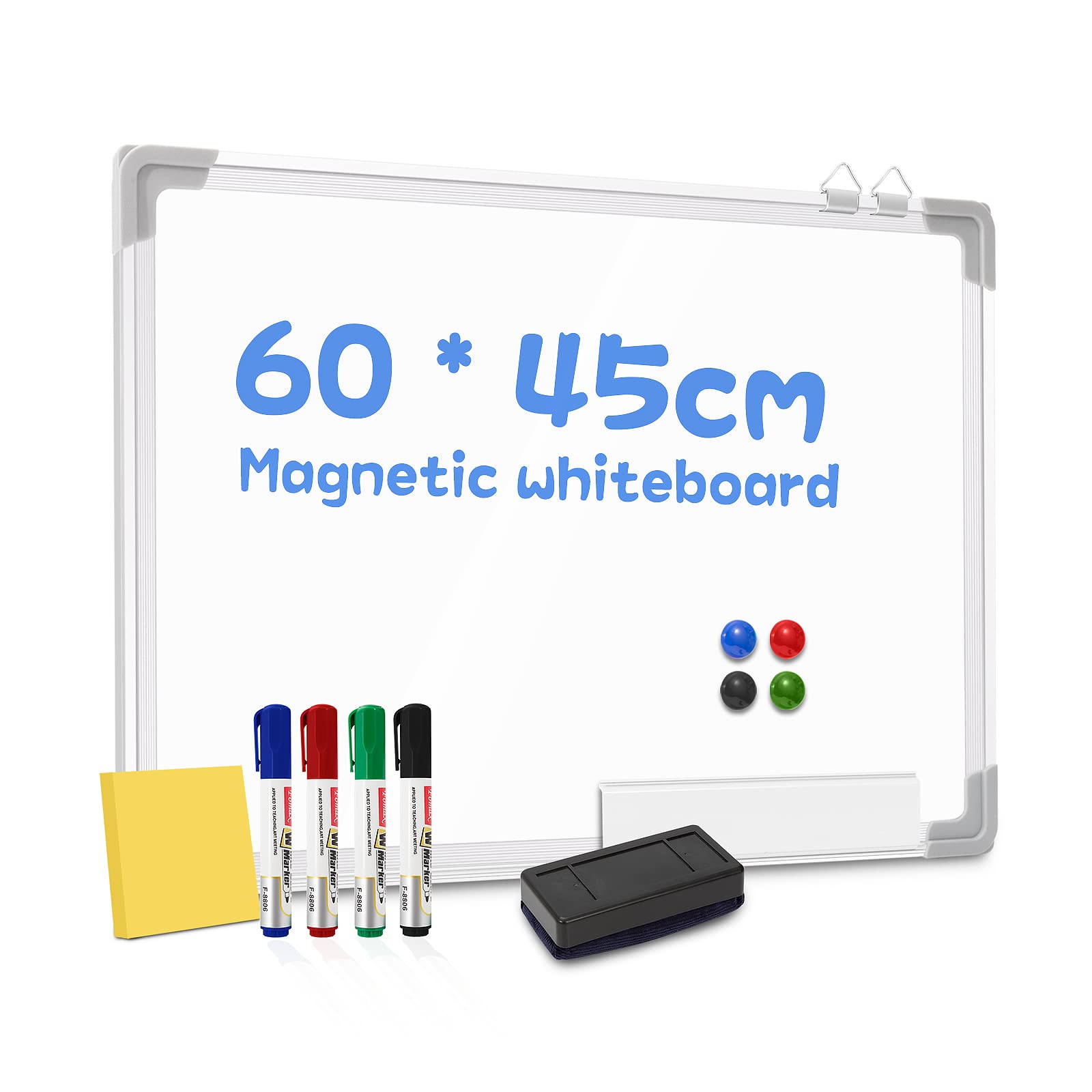 Magnetic Whiteboard, Cloudgree 45x60cm Dry Erase Magnetic Board Aluminium Frame White Board with Pen Tray, 4 Dry Erase Pens, 1 Dry Eraser, 4 Magnets and 1 Sticky Notes