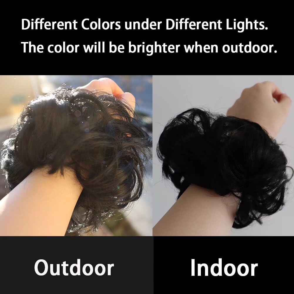LaLuLoLi 2PCS Women's Thick Curly Wavy Updo Hair Bun Extensions Natural Black Color Heat Resistent Fiber Synthetic Messy Hairpieces for Beauty Women Party Daily Use (#1 Black Color) - Image 2