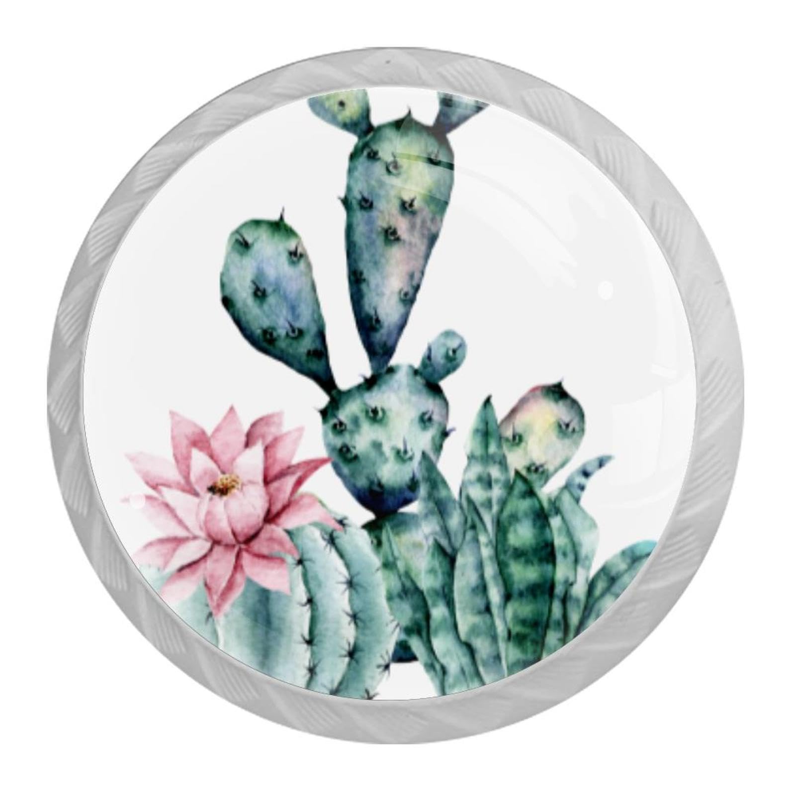 Tqmspg 4 Pieces Drawer Pulls Green Cactus Door Knobs Dresser Handles for Kitchen Wardrobe Cupboard Hardware Furniture