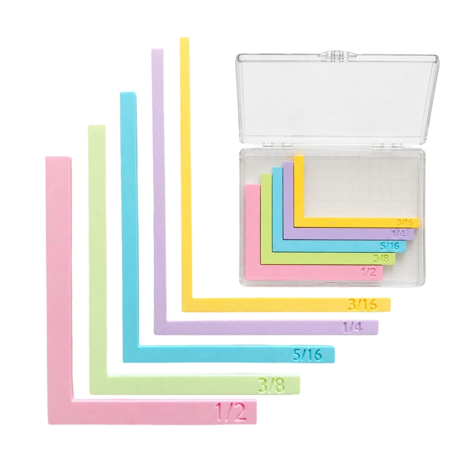 Paper Crafting Alignment Tool Guides for Card Making Scrapbooking, 5 Pcs L-Shaped Spacers with Size Tabs for Layering and Matting, Includes Storage Case, Multi-Colour Plastic Tools Colorful