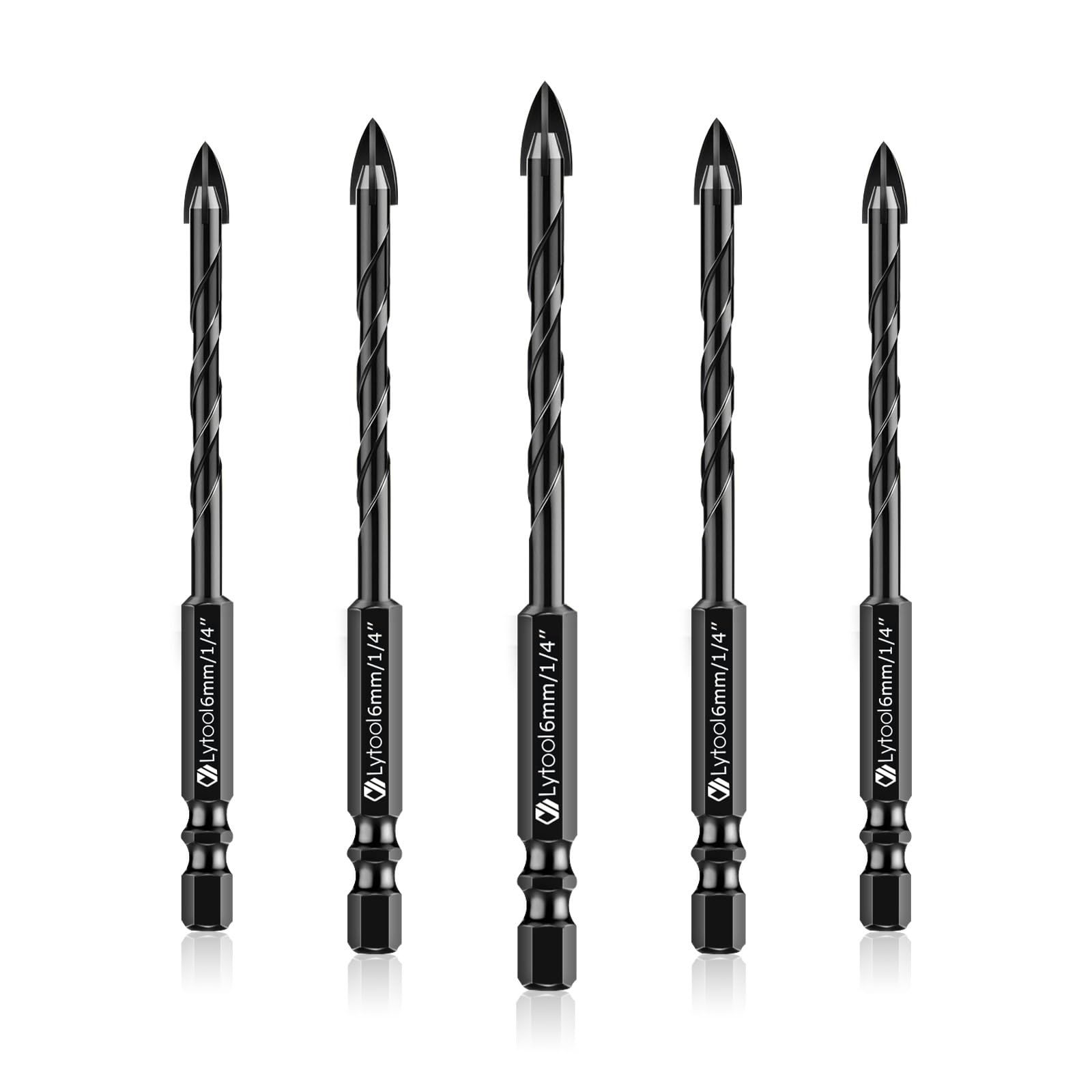Lytool 5 Pieces 6 mm Cemented Carbide Tipped Drill Bit Set for Wood, Wall, Tile, Brick, Glass and Plastic