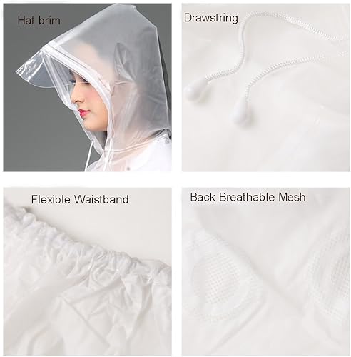 Miniatura 6 de Freesmily Chubasquero reutilizable transparente para mujeres y hombres, impermeable, traje de lluvia, conjunto de pantalones con capucha para