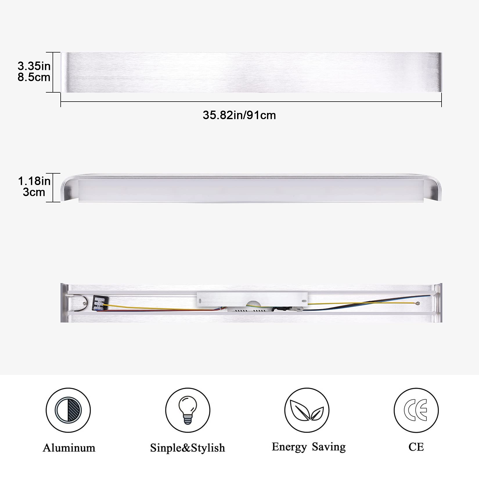 Klighten LED Lampada da Parete 30W Bianco Naturale 4500K, Moderno Up Down Applique da Parete con 85V-265V, Interni Lampada a Muro per Bagno Lampada Soggiorno Camera da Letto Scale Corridoio