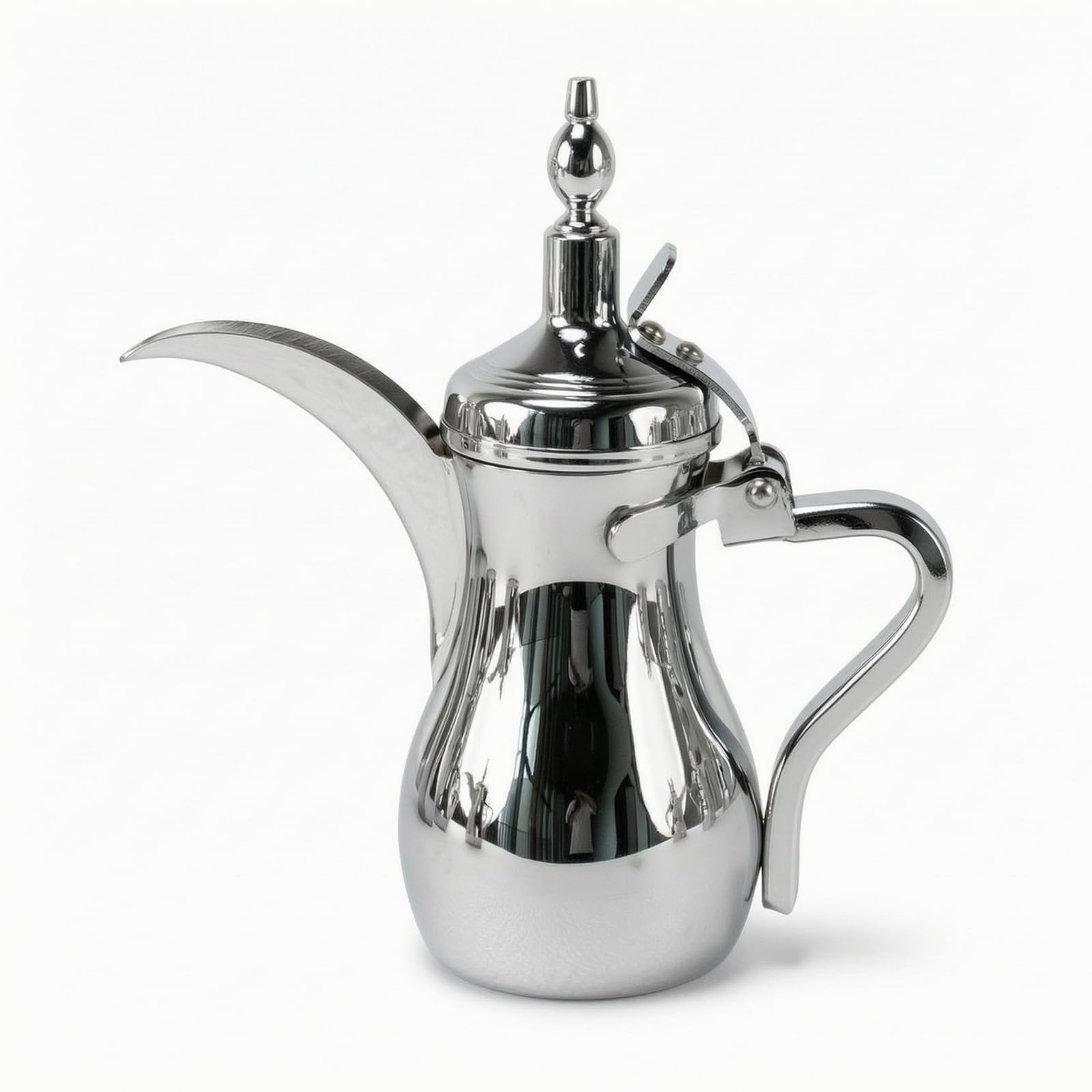 Gralara Tetera Estilo Árabe Pulida Cafetera Acero Inoxidable Vintage Vajilla para Baristas, Hostelería, Cafeterías, Cromo, 1100 Ml
