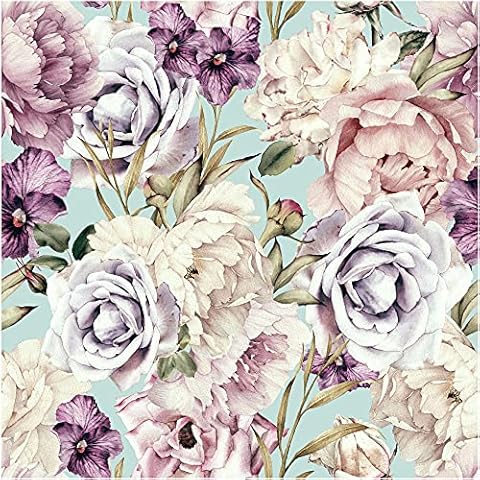 UniGoos Pink Floral Peel and Stick Wallpaper Blue Background Colorful Flower Self-Adhesive Wall Paper Roll Removable Peony Decorative Contact Paper for Shelf Countertop Bedroom DIY Decor 17.7" x118" Cover