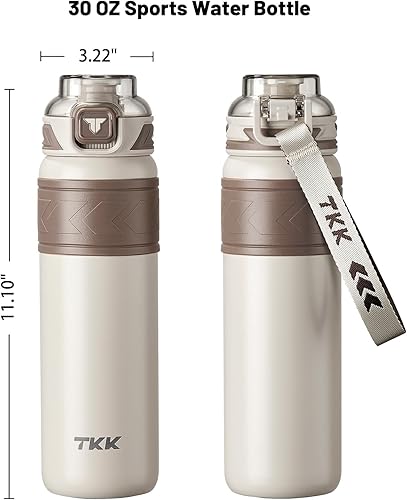 Miniatura 6 de TKK Botella de agua aislada de 30 oz con popote, termo de acero inoxidable de doble pared al vacío con correa, reutilizable de metal para bebidas