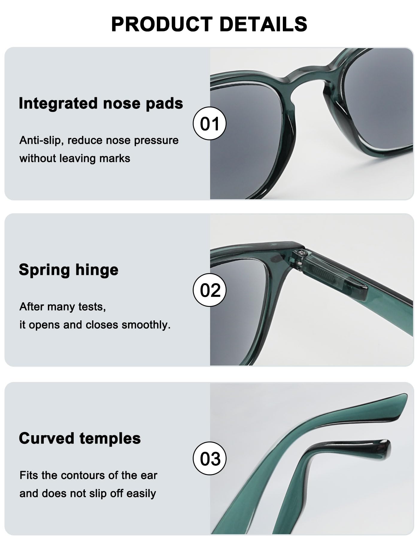 Gafas de lectura con protección solar para mujer y hombre, gafas de lectura tintadas, con filtro de luz azul, bisagras de resorte, ayuda para leer con intensidad visual