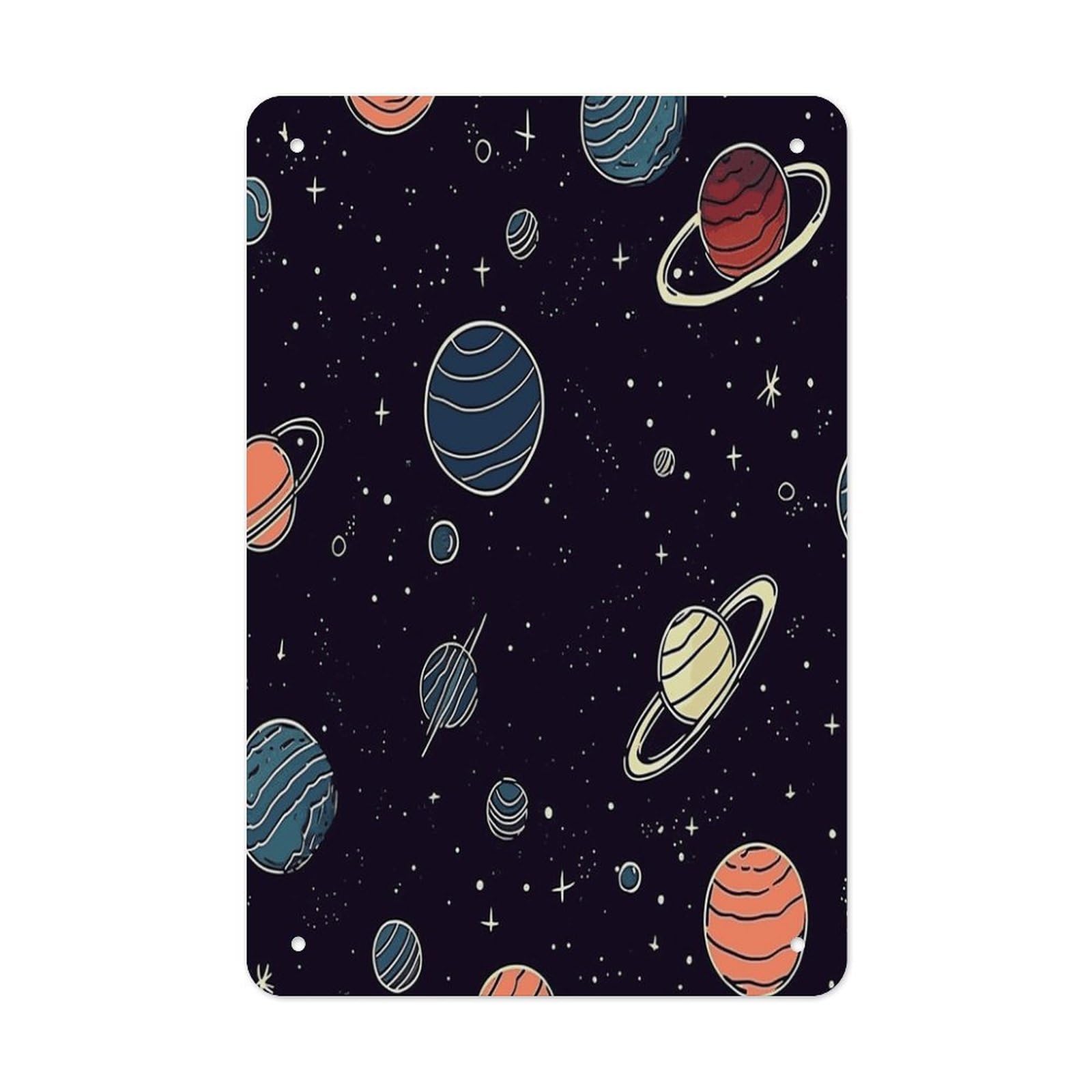 Space Planet Pattern Metal Tin Sign Wall Decor Funny Retro Sign Weatherproof Metal Wall Art for Indoor Or Outdoor Retro Tin Signs for Kitchen Office Home Bar Decor 11.8 X 7.9 Inch