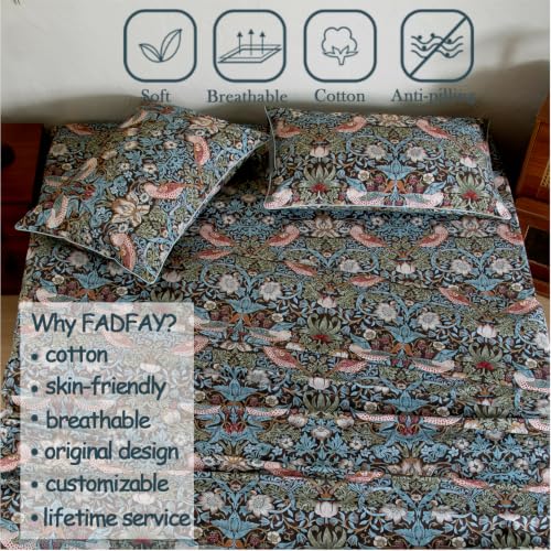 Image of FADFAY Cal King 100% Egyptian Cotton Sheets Set 4 Piece, Luxury Soft Breathable Cooling Bed Sheets, Deep Pocket Hotel Quality Bedding for Hot Sleepers, Botanical Floral Bird Print All Season Comfort