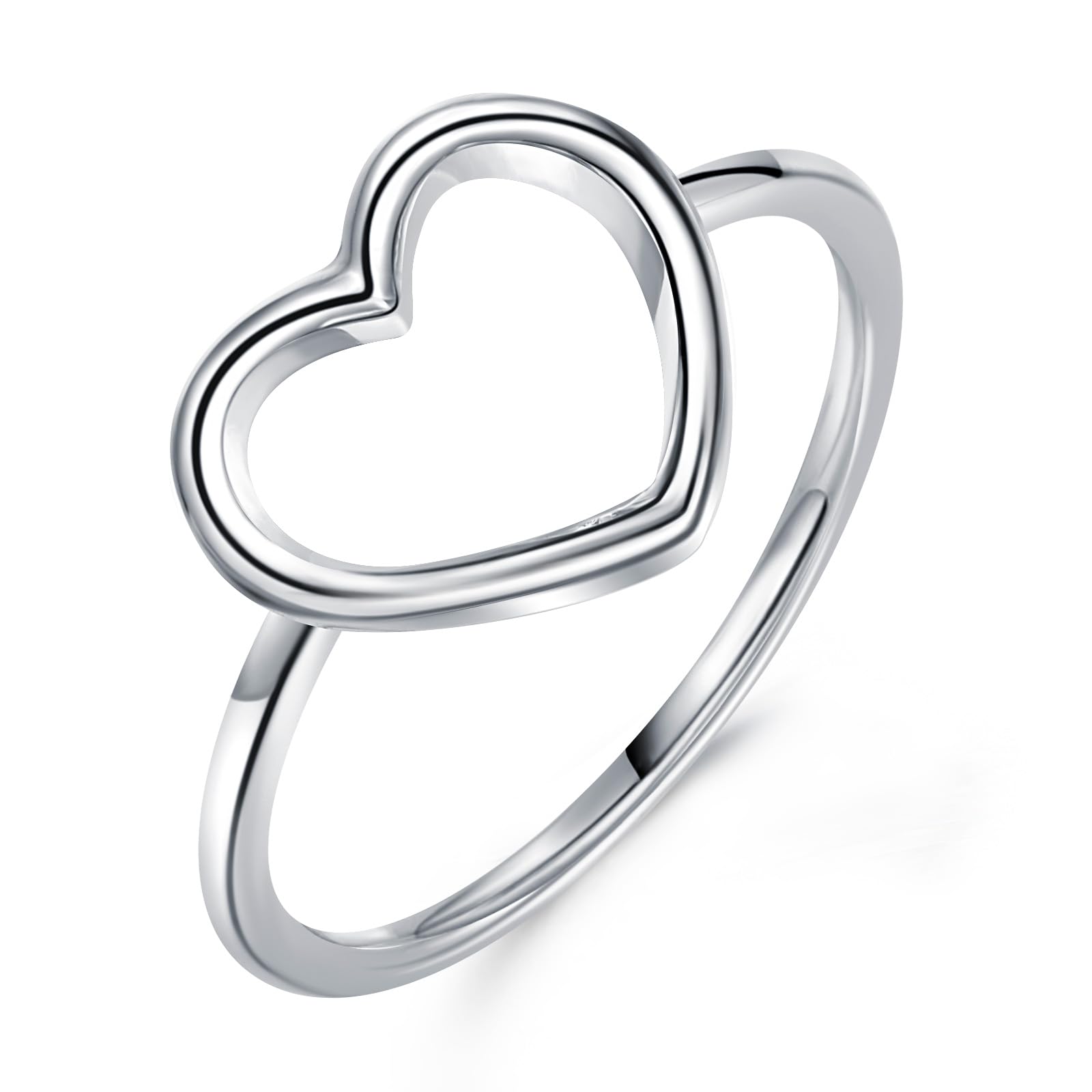 JSGEMSLEE Simple Heart Ring for Women Girls Silver Cute Heart Rings Stackable Rings Wedding Band Statement Promise Ring