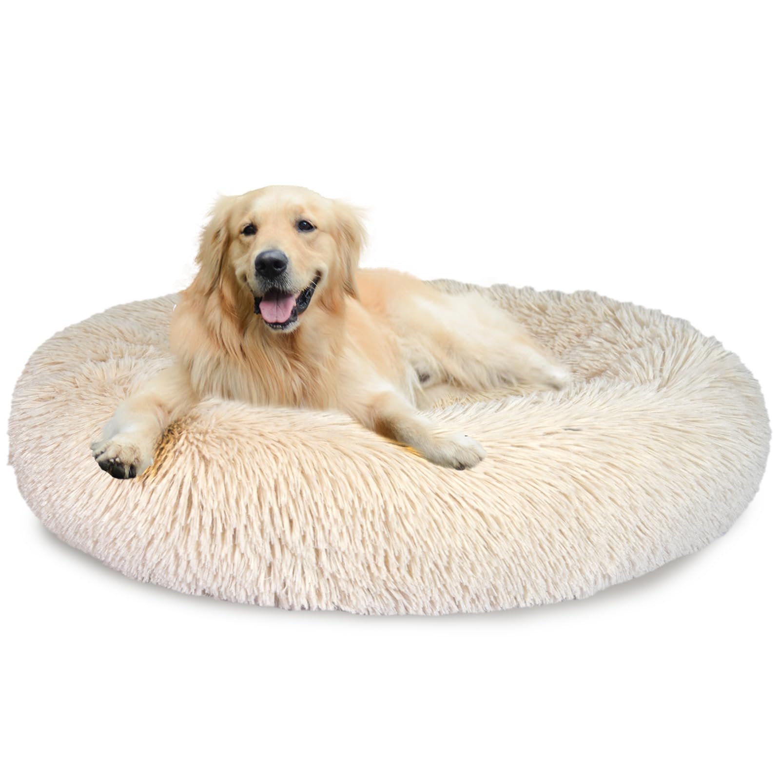 PiPiCat Cama mullida para mascotas, 100 cm, cama para perros, cama para perros, cesta para perros, forma de rosquilla, cálida, lavable, antideslizante, para mascotas medianas y grandes (100 cm, beige)