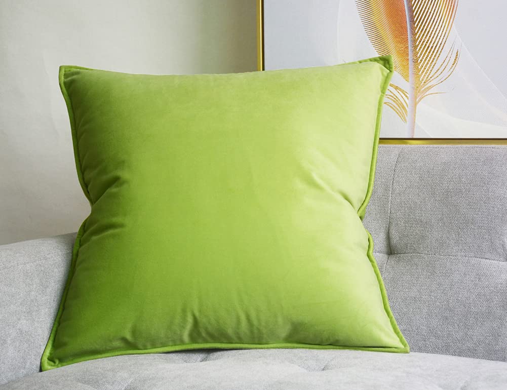 Lutanky Velvet Cushion Cover Decorative Square Throw Pillow Case Soft Flanges Pillowcase for Sofa Bedroom with Invisible Zipper 45cm x 45cm 18 x 18 Inch(apple green, 1 Piece) โ image 1