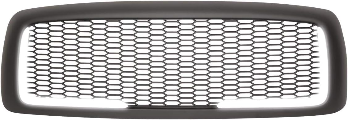 DNA MOTORING GRF-LB-006-MBK-1 Honeycomb Mesh Front Bumper Grille Grill w/LED DRL Compatible with 02-05 Ram 1500/03-05 Ram 2500 3500, Matte Black