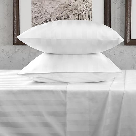 URBANHUT 800 Thread Count Egyptian Cotton California King Damask Striped Sheets Set (4 Pc) - Ultra Soft & Smooth, Thick & Crisp Sateen Weave Calking Striped Bedsheets, Fits Upto 16" Mattress - White