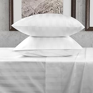 URBANHUT 800 Thread Count Egyptian Cotton California King Damask Striped Sheets Set (4 Pc) - Ultra Soft & Smooth, Thick & Crisp Sateen Weave Calking Striped Bedsheets, Fits Upto 16" Mattress - White