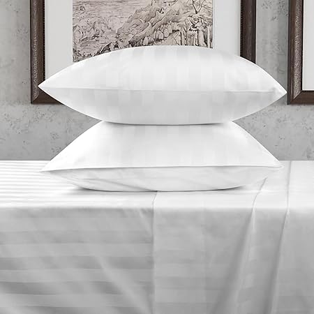 URBANHUT 800 Thread Count Egyptian Cotton California King Damask Striped Sheets Set (4 Pc) - Ultra Soft & Smooth, Thick & Crisp Sateen Weave Calking Striped Bedsheets, Fits Upto 16" Mattress - White