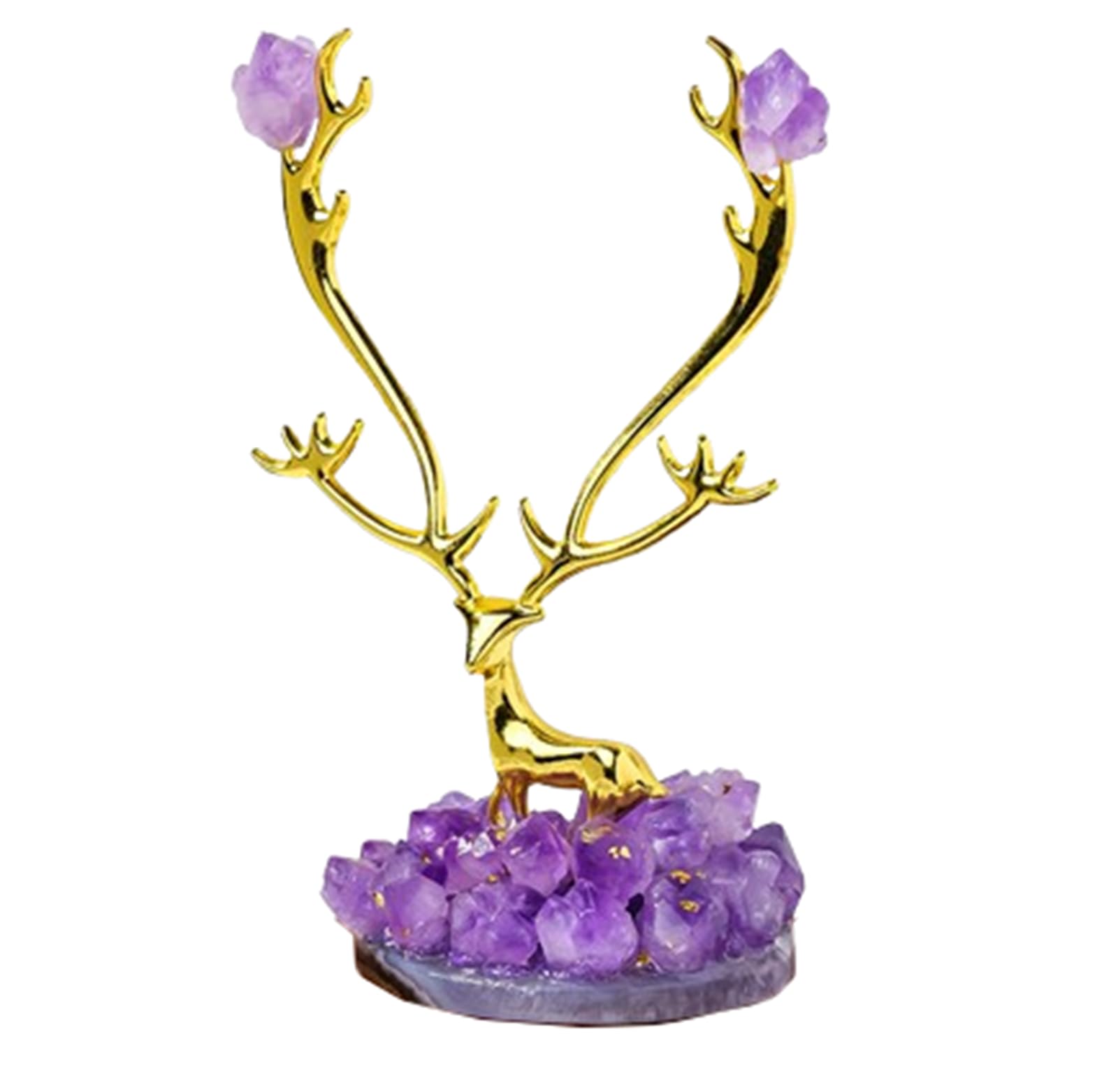 XGINERFEX Feng Shui Amethyst Deer Sculpture,Purple Crystal Stone Decor Statues, Raw Stones Bonsai Decoration Ornament for Wealth and Luck,C Gemstone Stone