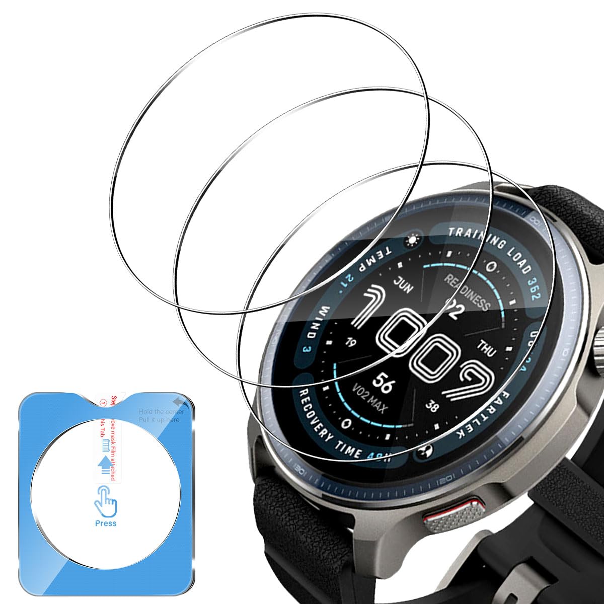 para Amazfit Balance 2 Cristal Templado, [3 Piezas] Protector de Pantalla, Vidrio Templado Film Protection 9H Dureza, Anti-Arañazos, Sin Burbujas y Fácil instalación