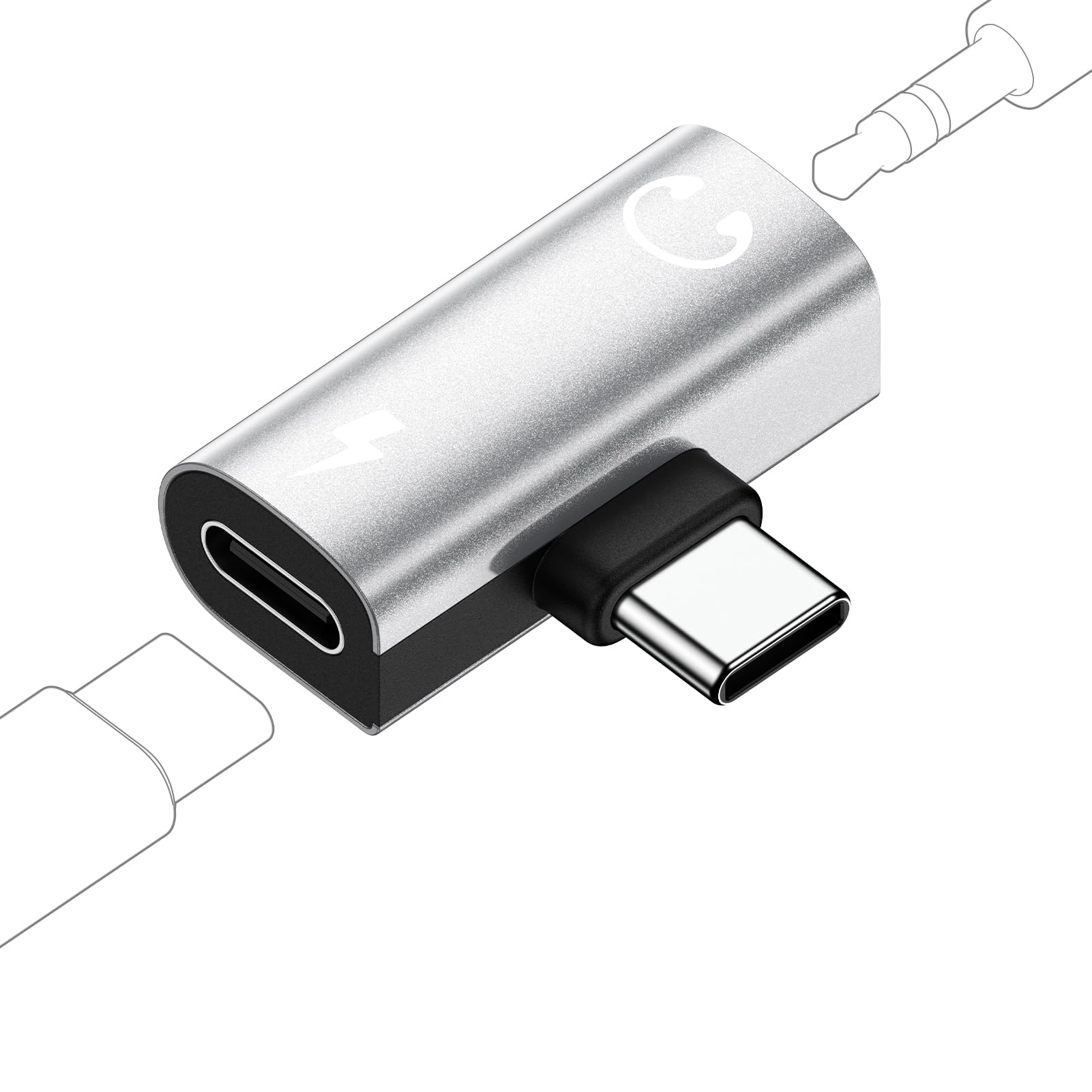 2in1 タイプC イヤホン 変換 アダプタ iPhone イヤホン 変換アダプタ 3.5mm 変換 タイプc type-c to 3.5mm 充電しながらイヤホン PD60W急速充電 音声通話・音楽対応 iPhone17/16/15/iPad Pro/Android/Type Cなど機器に適用 シルバー