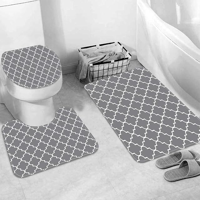 Wanyudz 3 Pieces Bath Mat Set Non Slip, Bathroom Mat Waterproof U Shape Bath Rugs Bathroom Pedestal Soft Absorbent Toilet Lid Cover
