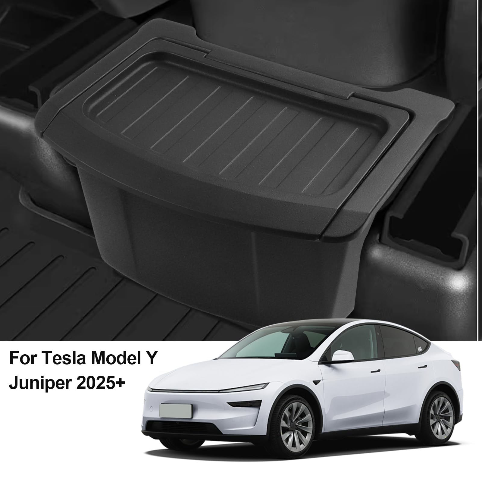 Caja de almacenamiento organizadora de consola trasera para Tesla Model Y Basurero 2025 2026 Modelo Y Juniper, accesorios debajo del asiento, cubo de basura con tapa antideslizante, asiento trasero