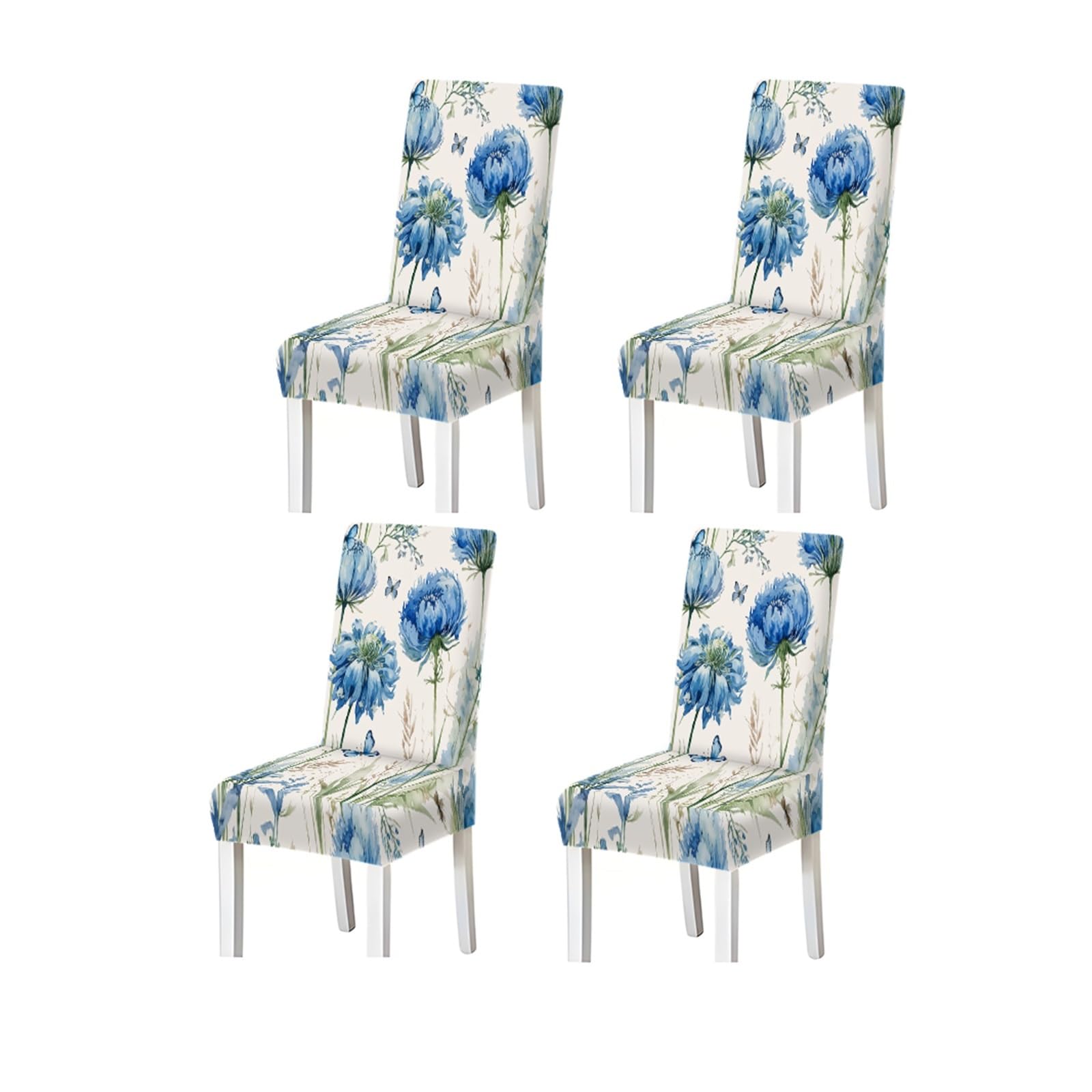 KXUAUV Watercolor Blue Wildflower Butterfly Pattern Print Dining Chair Covers Set Of 2/4/6, Stretch Slipcovers For Kitchen Dining Room Seat Protectors for Restaurant Hotel Party(4PCSChair cover)