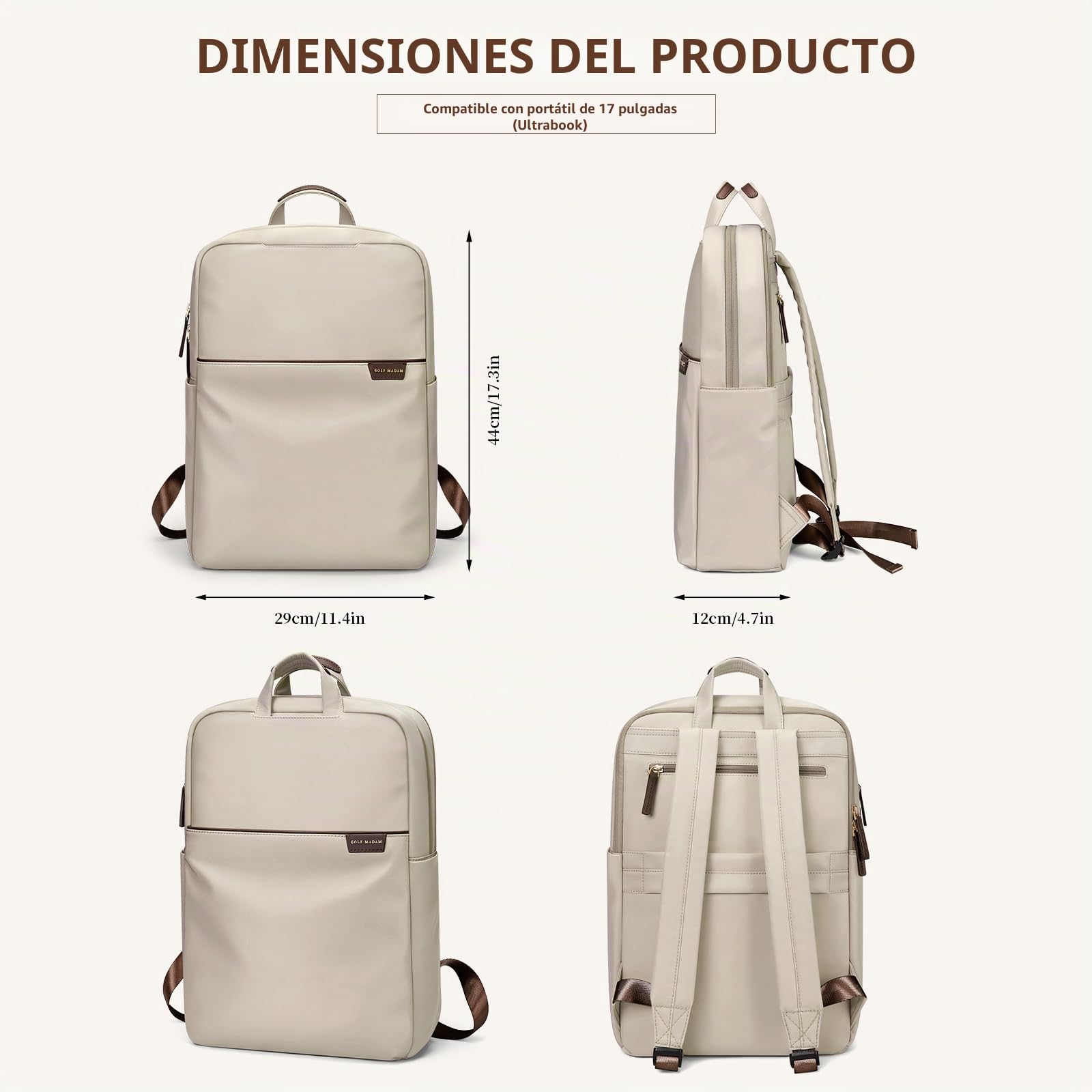 GOLF SUPAGS Mochila viaje, Mochila Mujer, Mochila Escolar Universidades Impermeable para Ordenador Portátil de hasta 17 Pulgadas,Para Estudios, Viajes, Trabajo, Casual, Avion Albaricoque