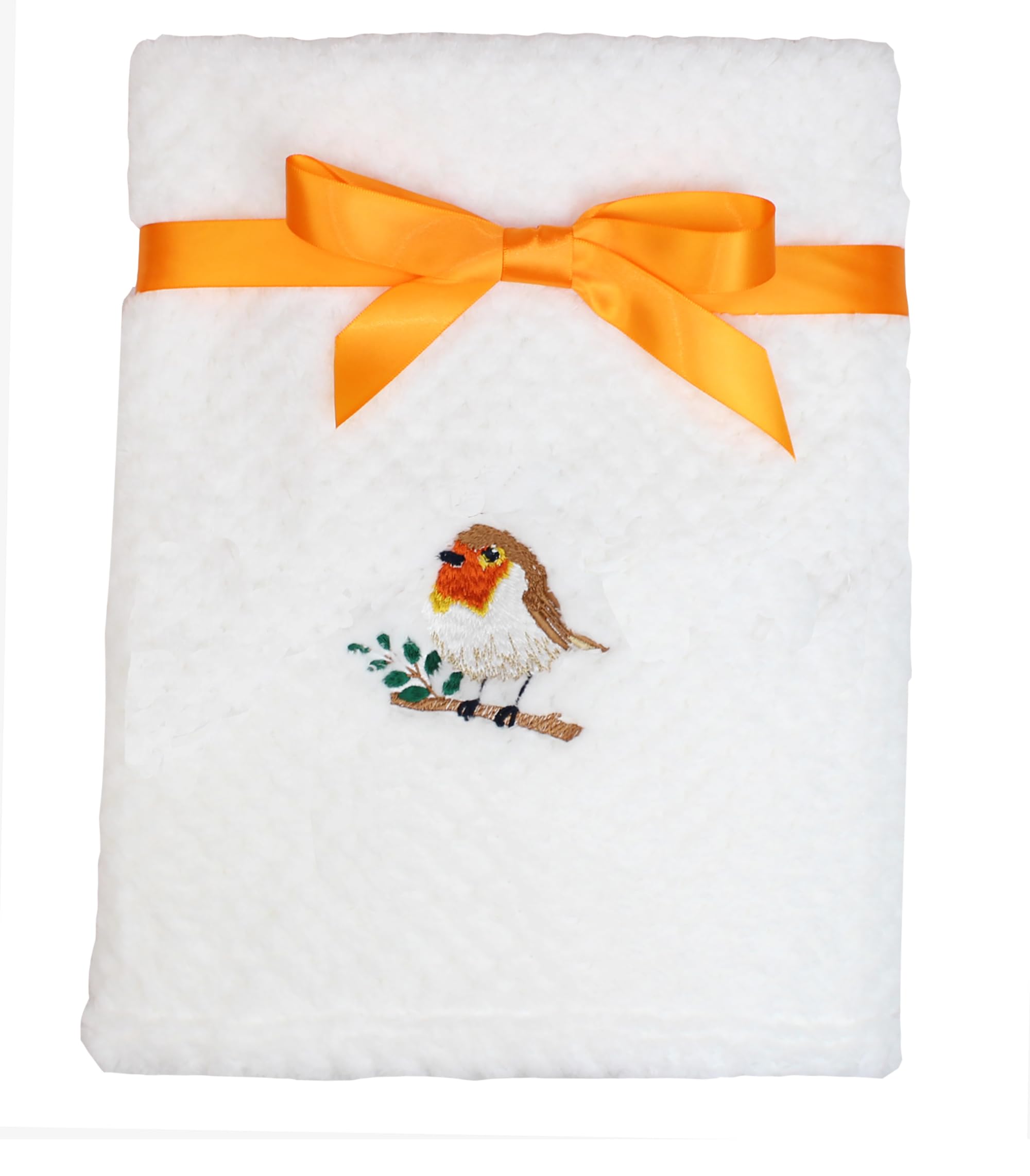 Teddyt's White Robin Embroidered Baby Waffle Blanket