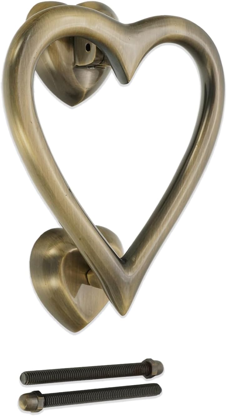 Infinity Decor Solid Brass Heart Shaped Front Door Knocker in Antique Brass Finish