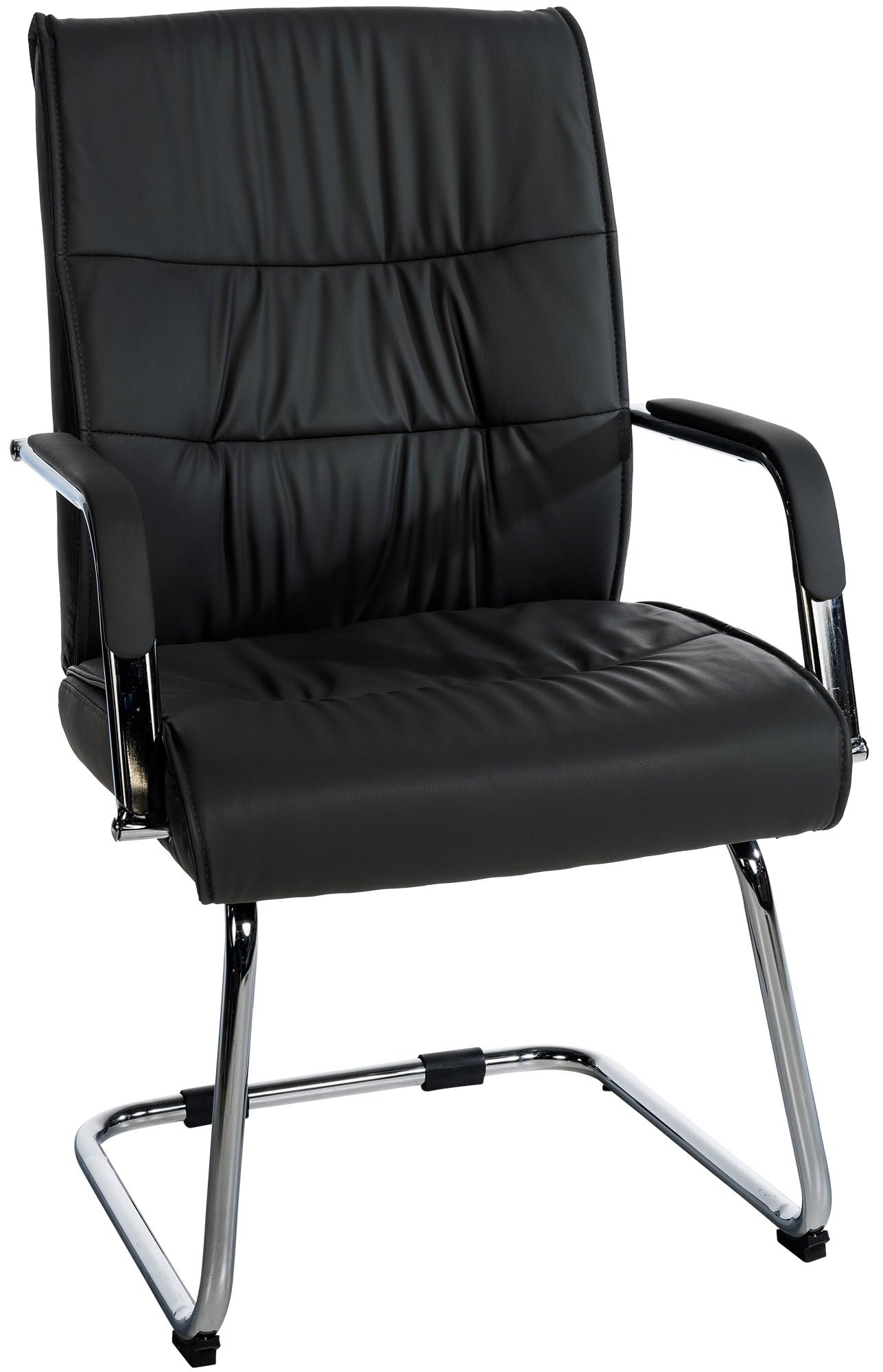 CLP Chaise Visiteur Sievert en Similicuir avec Accoudoirs | Fauteuil Luge sur Pičtement en Métal I Assise Et Dossier Rembourrés, Couleur:Noir