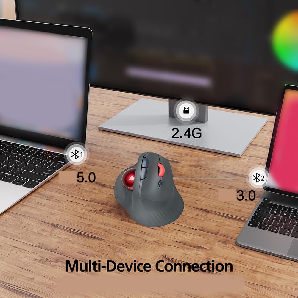 Ratón Inalámbrico con Trackball, Recargable Verticalmente, Ergonómico, con Silencioso para Juegos