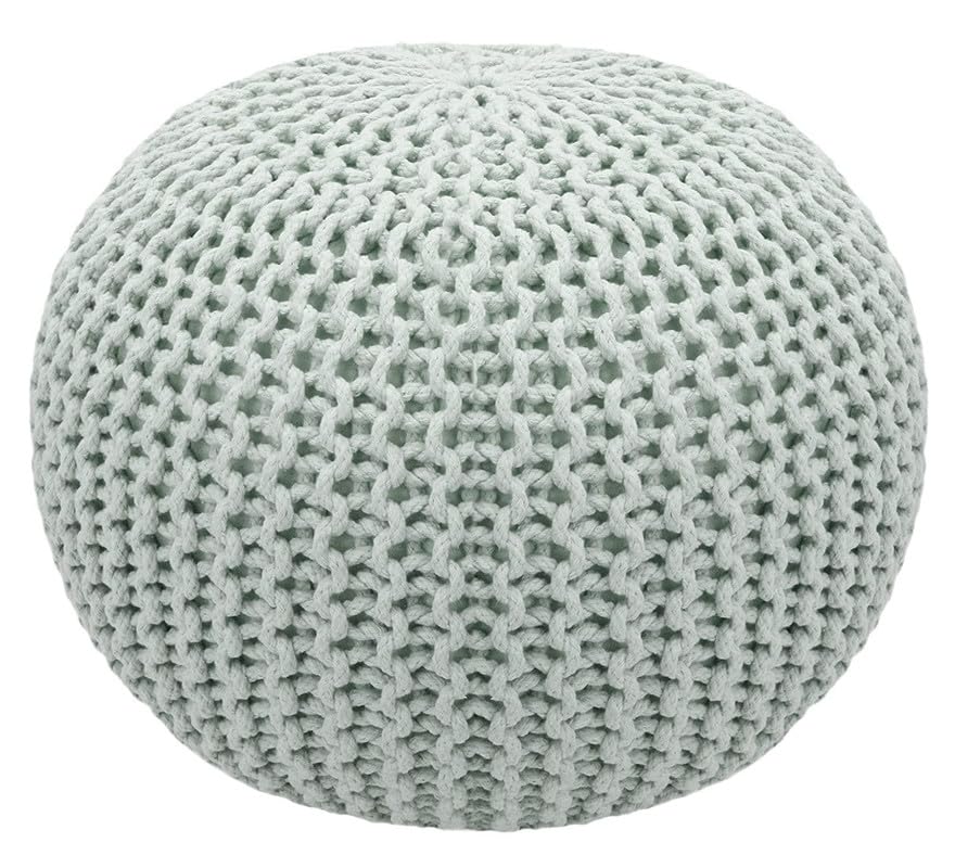Image of Designs Hand Knitted Cotton Rope Beans Filled Round Oval Pouf Pouffe - Multi Colour - Pack of 01 - Designed for Living Room Sitting, Foot Rest