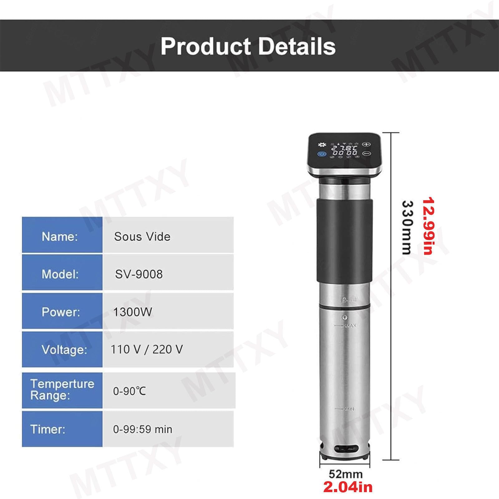 Olla Sous Vide de 1300 W, Dispositivo Sous Vide de Agua con Temporizador Digital y Control de Aplicaciones, Control de Temperatura 0-90 °C, Calefacción por Circulación 3D y Ultrasilencioso