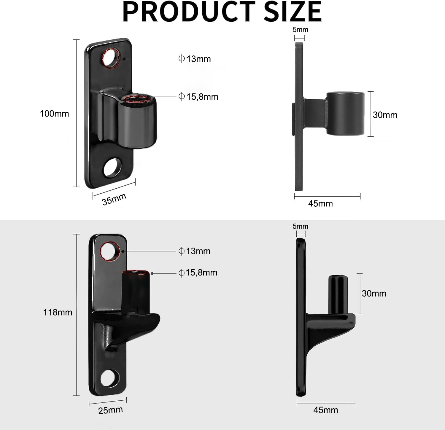 2 Pares Bisagras de puerta de acero inoxidable 304, Bisagra de puerta de montaje en pared, para puertas de granja, vallas de madera, Capacidad 270kg (Negro)