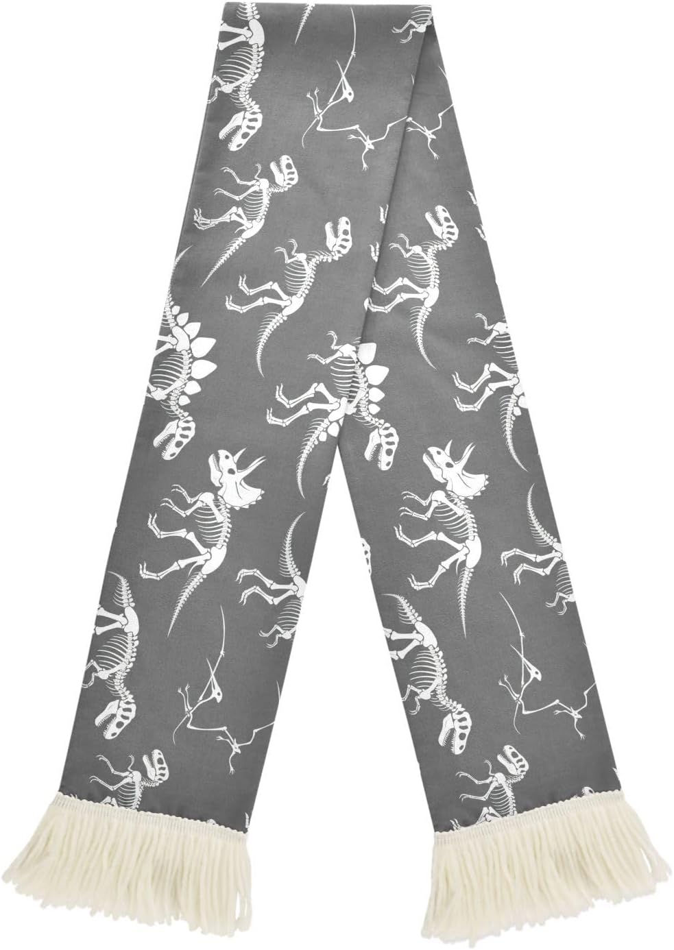 CHIFIGNO White Dinosaur Skeleton Gray Sports Fan Scarf for Soccer Fans, Soft Polyester Sweat Towel Wrap with Fringe Ends, Quick Dry Cheering Banner